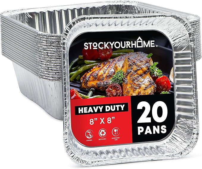 Aluminum Pans 8x8 Disposable Foil Pans (20 Pack) - 8 Inch Square Pans - Tin Foil Pans Great for Cooking, Heating, Storing, Prepping Food