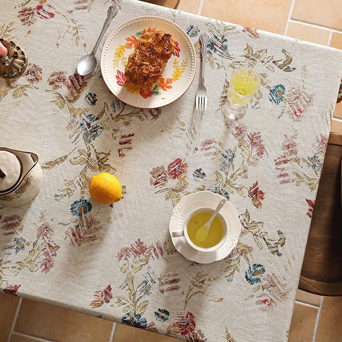 patdrea Designer Linen Red Long Rectangle Tablecloth,Vintage French Animals Pattern Tablecloths,Decoration Floral Table Cover for Kitchen Dining Christmas,Party,Thanksgiving,63"x94"-Townlife E