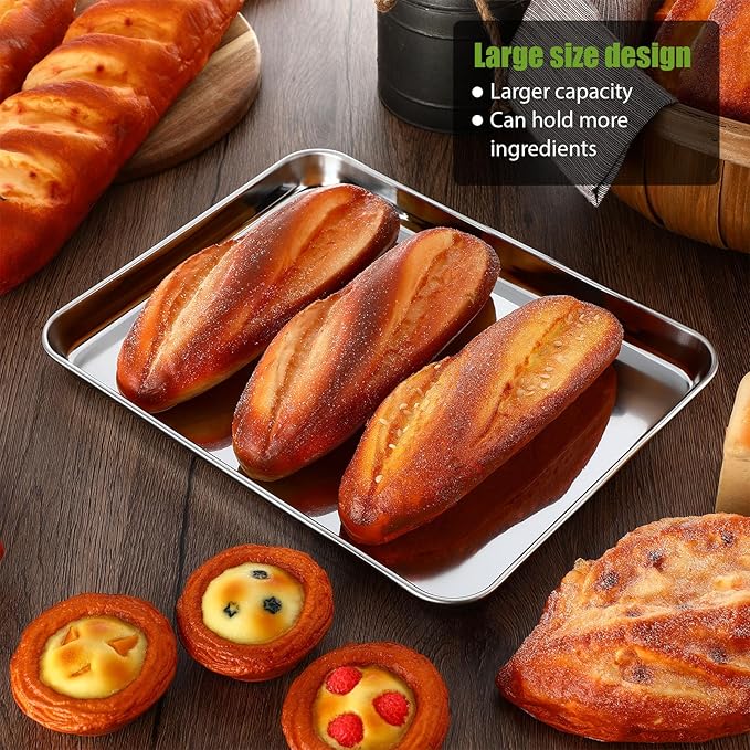 Mimorou 6 Pcs Baking Sheet Set Stainless Steel Cookie Sheet Cookie Baking Pan Bakeware Oven Tray Dishwasher Safe Commercial Grade Pans(12x9.5x1 Inch)