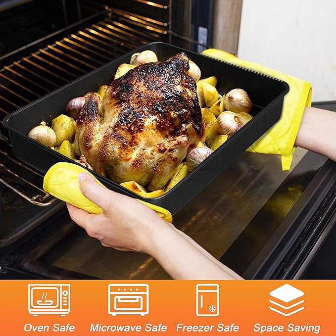 Herogo Rectangle Cake Pan Set of 2, 9 X 13 Inch Non-Stick Baking Pan for Oven, Stainless Steel Black Lasagna Brownies Casseroles Cakes Bakeware, Oven Safe