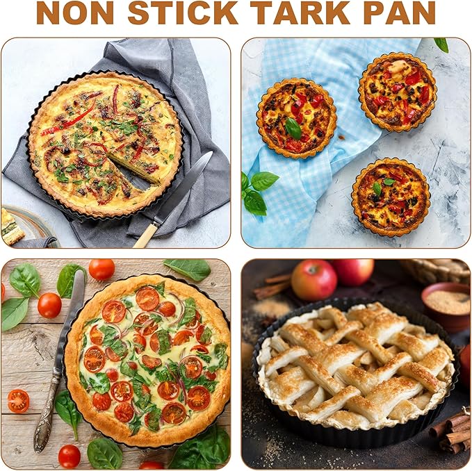 6 Pcs Round Tart Pans, Nonstick Tart Pan with Removable Bottom, 11In 9In 4In 3In Nonstick Quiche Pan Carbon Steel for Baking Pie Cheesecake Pizzas (Dark Grey)
