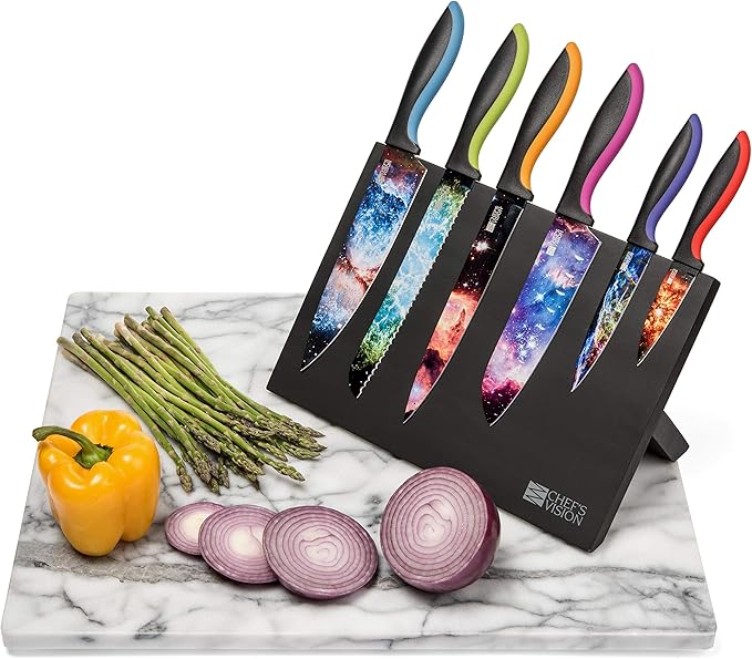 Chef’s Vision Magnetic Knife Block - Black - Stylish Kitchen Magnetic Knife Holder - Elegant Free Standing Knife Display - Ideal for Colorful Knives - Sleek Kitchen Décor - Knife Block without knives