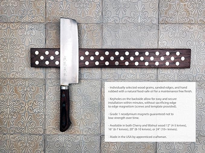 Magnetic Wooden Knife Bar Holder: 12 INCH WALNUT, Danish Design Inspired