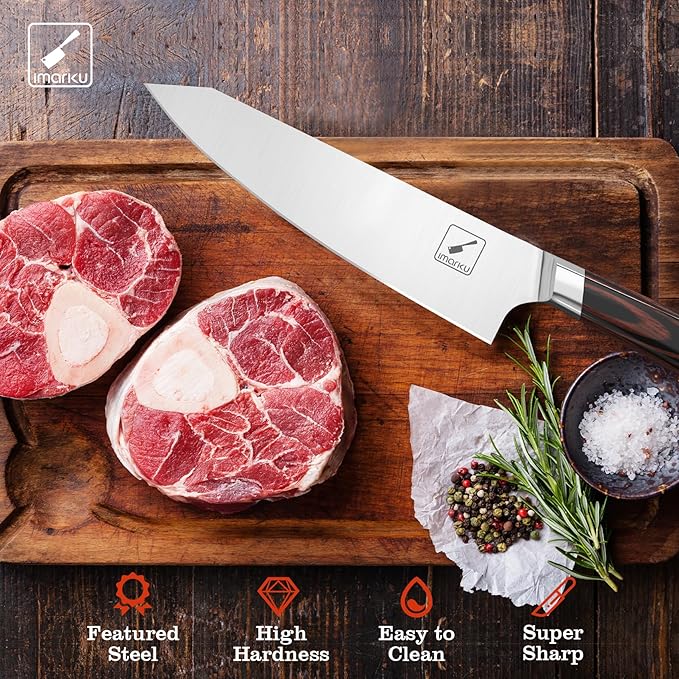 imarku Japanese Chef Knife, 8 Inch Damascus Kitchen Knife, Chef's Knives with Unique Design Wood Handle, Powder Steel Forged Super Sharp Knife With Gift Box, Birthday Gift&Christmas Gift for Families