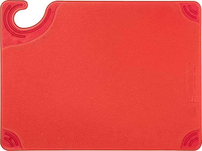 San Jamar Saf-T-Grip Plastic Cutting Board with Safety Hook, 9" x 12" x 0.375", Red - (Pack of 6)