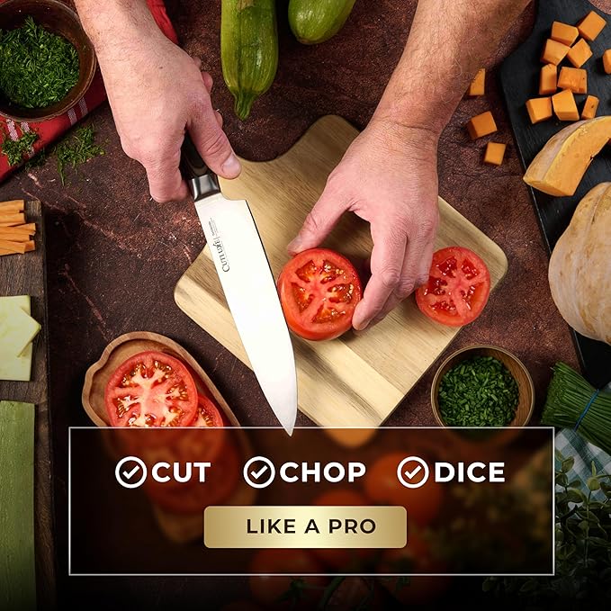 Cutluxe Chef Knife – Ultra Sharp 8" Japanese Kitchen Knife, High Carbon Stainless Steel Blade, Full Tang Pakkawood Handle – Shinobi Series