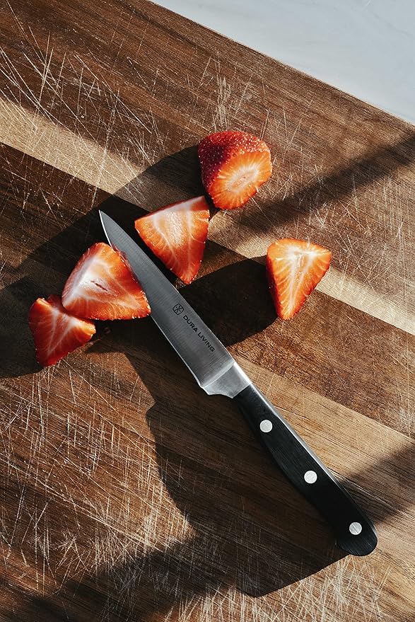 DURA LIVING 3-Piece Kitchen Knife Set – Ultra-Sharp Forged High Carbon Stainless Steel, Includes 8" Chef, 5" Utility, 3.5" Paring Knives, Ergonomic Handles, Professional Starter Set, Black