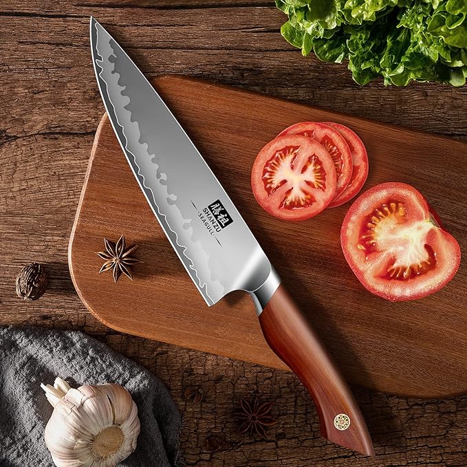 SHAN ZU Chef Knife 8 Inch, American S35VN Powder Steel Sharp Kitchen Knife, Professional Cooking Knife with Ergonomic Red Sandalwood Handle, Meat Cutting Gyuto Knife, Gifts for Women & Men