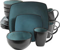 Gibson Elite Soho Lounge 16-Piece Reactive Glaze Dinnerware Set, Teal/Black Two-Tone