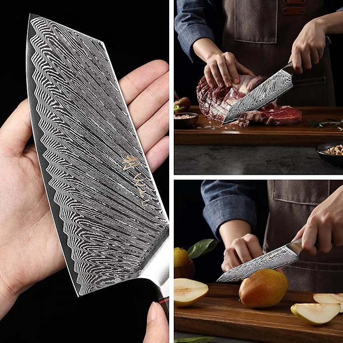 Wakoli Damascus Chef Knife Set with Magnetic Block – 4-Piece Professional Kitchen Knife Collection | Genuine 67-Layer Damascus Steel Blades | Ergonomic Dark Oak Wood Handles (Culinary Asia)