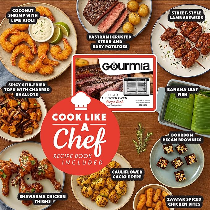 Gourmia French Door Digital Air Fryer Oven - XL 37QT Capacity, 12 Presets, FryForce 360° Tech, Dehydrate, Proof, Slow Cook, Fits 13” Pizza, 1700W, Peach
