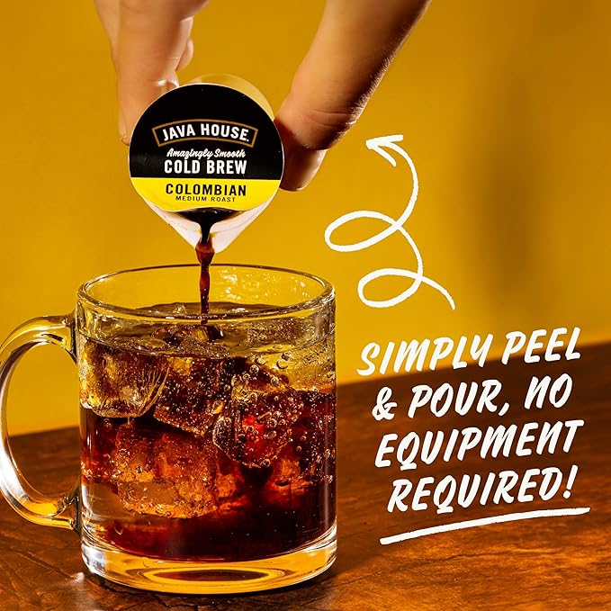 JAVA HOUSE Medium Roast Colombian Cold Brew Pods, (36 Count) Peel and Pour Pods Hot or Iced Instant Coffee Concentrate