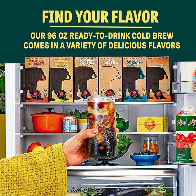 Wandering Bear Decaf Cold Brew Coffee - Bold, Smooth, No Sugar Added, Shelf-Stable, Ready to Drink, Gluten Free & Vegan Decaf Iced Cold Brewed Coffee Drink - 32 fl oz, 3 pack