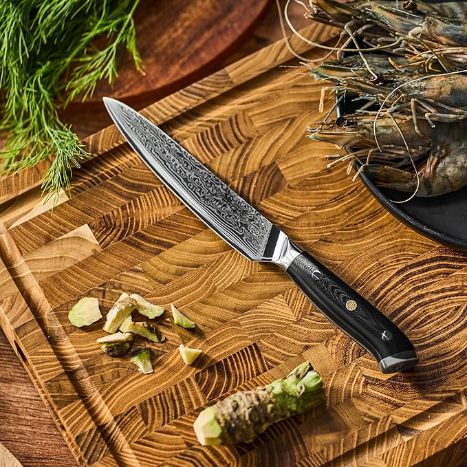KYOKU Chef Utility Knife - 6" - Shogun Series - Japanese VG10 Steel Core Forged Damascus Blade - with Sheath & Case