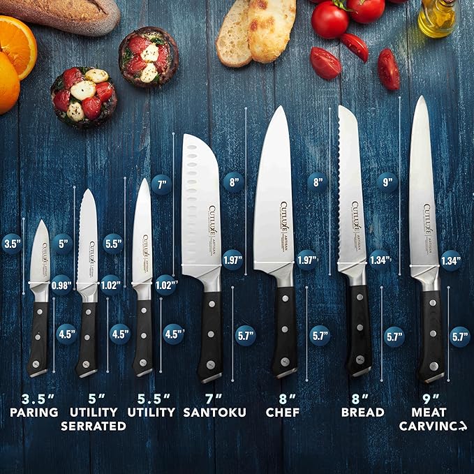Cutluxe Chef Knife Set, 7 PCS Professional Chef's Knife Set – Razor Sharp German Steel, Full Tang, Ergonomic Handles – Artisan Series