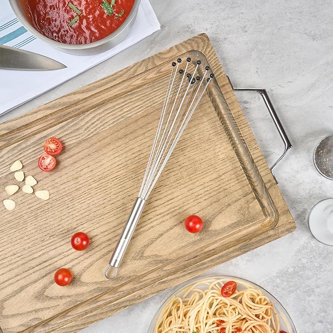 Restaurantware-German Standard 12.6 Inch Ball Whisk, 1 Kitchen Whisk With Silicone Balls - Ergonomic Handle, Dishwashable, Stainless Steel Manual Egg Beater, Durable, For Whisking, Stirring, Mixing