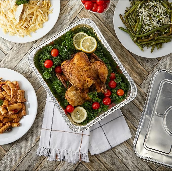 Disposable (25pack) 9x13 Aluminum Foil Pans with Lids, Half Size Deep Steam Table Pans, Heavy Duty Aluminum Baking Pans for Cooking, Roasting, Heating, Serving & Lining Steam-Table Trays