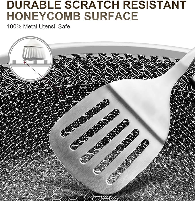 MICHELANGELO Stainless Steel Frying Pan Set with Lids, 9.5 & 11 Inch Frying Pans Nonstick, Stainless Steel Fry Pan Set, Honeycomb Pans for Cooking, Skillet with Lid - Induction Compatible