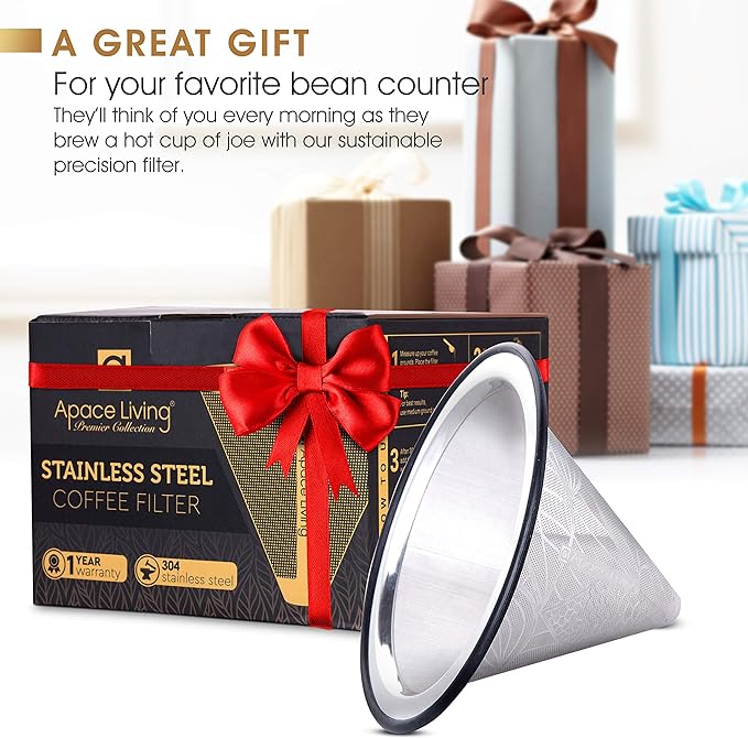 Compatible with Hario V60 Pour Over Coffee Filter - Wide Metal Base Reusable Stainless Steel Coffee Dripper - Paperless Coffee Filter for Sustainable Brewing