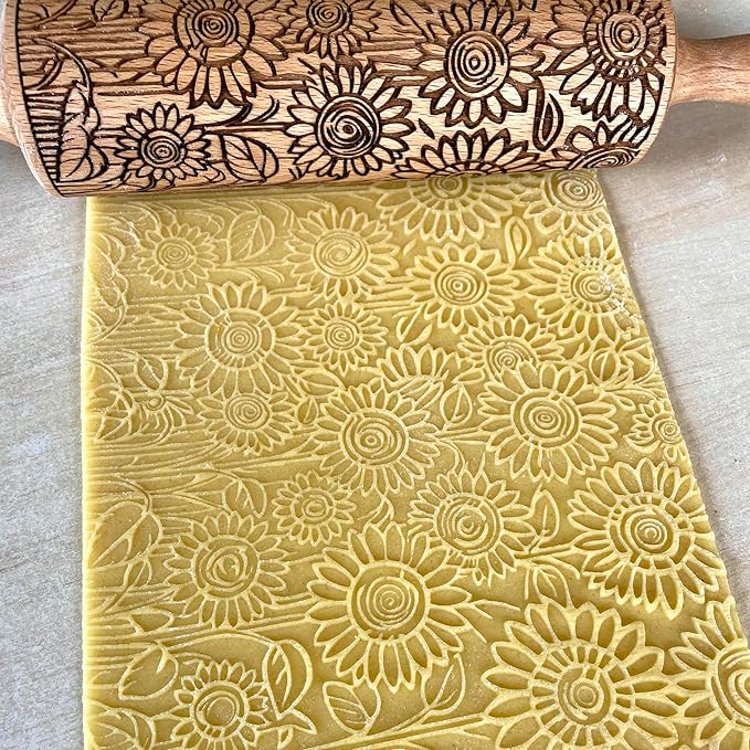 Embossed Rolling Pin for Ceramic SUNFLOWER FIELD. Clay Roller and Ceramic Stamp for Embossing Pottery. Baking Gifts for Women by Algis Crafts for Embossed Cookies