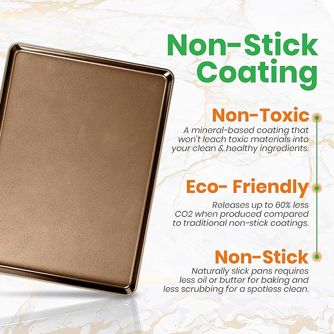 NutriChef 2-Piece Nonstick XL Cookie Sheets for Baking - 22" x 16" Stackable Extra Large Baking Sheet - Carbon Steel Baking Pans, PFOA, PFOS, PTFE Free- NCLGBP28