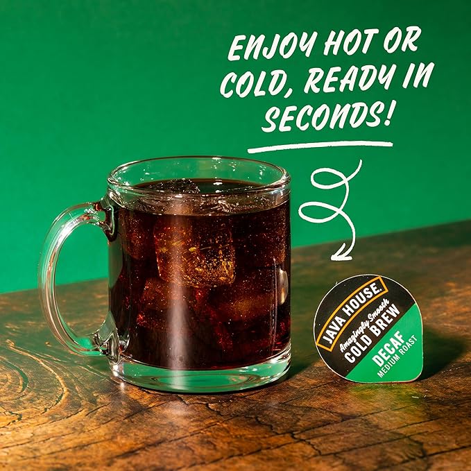 Java House Single-Serve Cold Brew Coffee Pods – Premium 100% Arabica Liquid Concentrate – Smooth & Bold Decaf Roast – 48 Pods – Ready Hot or Iced, Travel-Friendly, TSA Approved