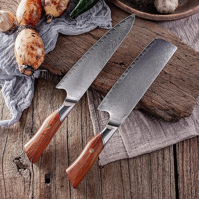 Damascus Nakiri Knife 7 Inch，Damascus Chef Knife，67-Layer VG10 Core Japanese Steel，Multipurpose Kitchen Knife，DamascusSantoku Knife，Professional Kitchen Knif，Ergonomic Handle (Vegetable Cutter)