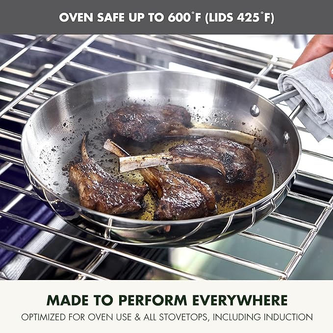 GreenPan Valencia Tri-Ply Stainless Steel 10 Piece Cookware Set, Induction Ready Pots & Pans, Mirror Finish, Dishwasher Safe & Oven/Broiler Safe to 600F, Compatible with All Cooktops, Silver