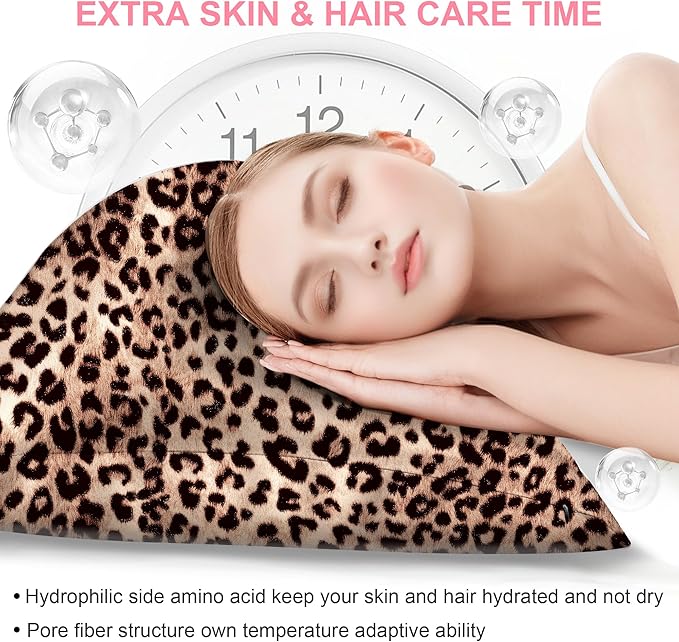 Mulberry Silk Pillow Cases Standard Size with Hidden Zipper, Ultra Smooth and Soft Breathable Cooling Silk Satin Pillowcase for Hair and Skin, Gifts for Women Men (Leopard Brown, 20x26 Inches, 1 Pack)