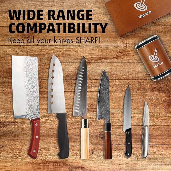 Rolling Knife Sharpener Kit – Manual Kitchen Knife Sharpening Stone System with #400 & #1000 Grit, Diamond Sharpening Tool, 15°/20° Guides & Leather Strop