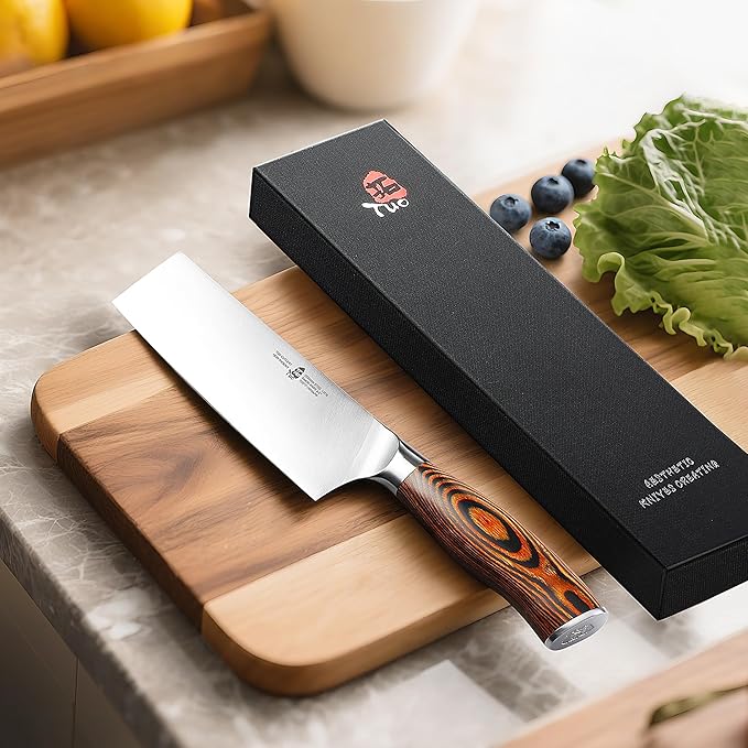 TUO Nakiri Knife 6.5" Japanese Vegetable Cleaver, Chef Knife for Kitchen Vegetable Chopping, German High Carbon Stainless Steel, Ergo Pakkawood Handle