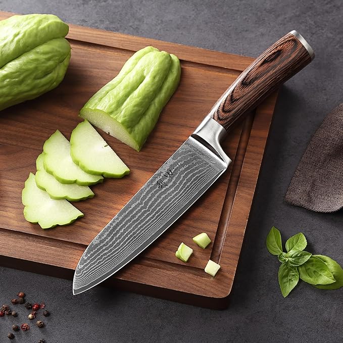 Wakoli EDIB 2-Piece Santoku Damascus Knife Set | Genuine Damascus Steel Blades with VG10 Core | Ergonomic Pakkawood Handles | Professional Kitchen Knife Set in Gift Box
