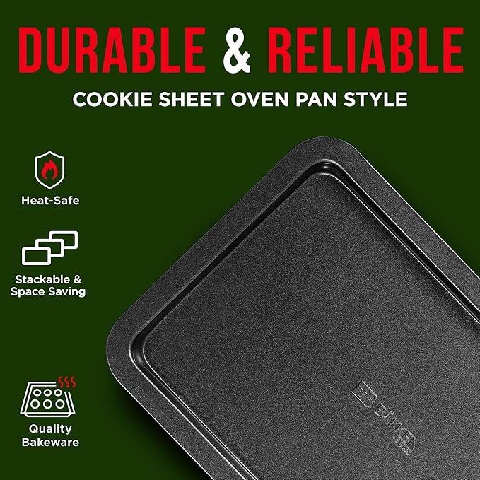 3 Piece Set Nonstick Carbon Steel Oven Bakeware -Professional Quality Kitchen Cooking Baking Trays -PFOA, PFOS, PTFE-Free Small, Medium & Large Baking Sheet Pans