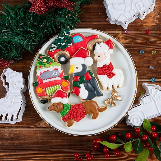 Flycalf Christmas Cookie Cutters Truck With Christmas Tree Shapes Fall Holiday PLA Baking Accessories Cutter Molds Gifts for Kids Decorative Party 3" Kitchen Cake Supplies