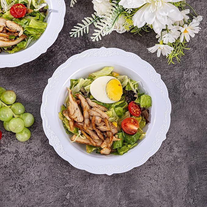 DaYammi 50 Pack Plastic Bowls, 12oz Disposable Soup Bowls, Heavy Duty Dinner Bowls for Weddings, Parties, Dinners, Catering and Everyday Use