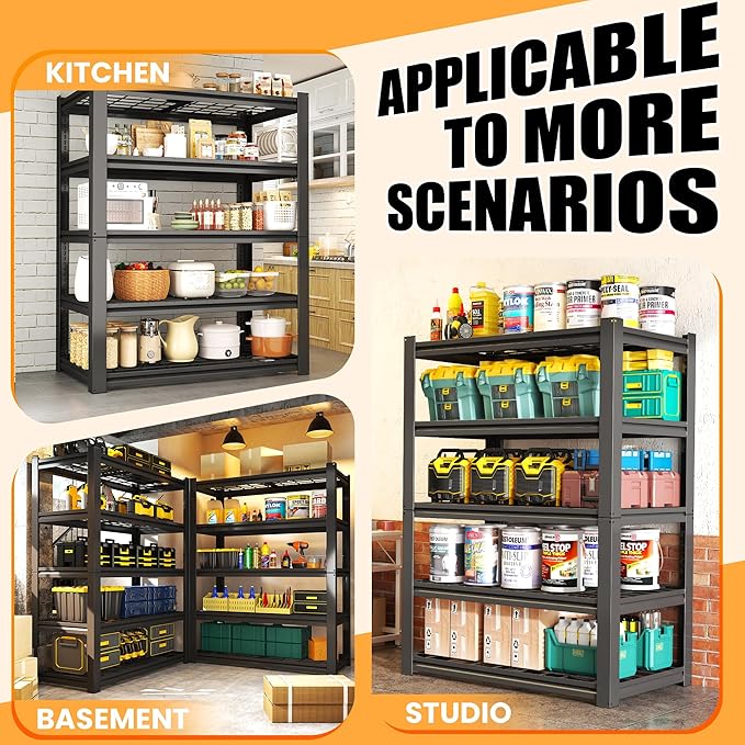 Heavy Duty Garage Shelving, Metal Storage Shelves, 5 Tier Adjustable Storage Shelves, Metel Shelving, Industrial Utility Rack for Garage, Warehouse, Workshop, 72" H×35" W×16" D