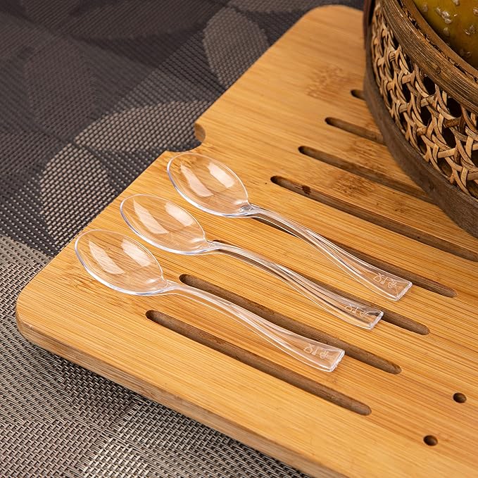 WDF 300 Pieces Clear Plastic Mini Spoons for Desserts 4 Inches Clear Plastic Spoons Heavy Duty Perfect for Cake, Desserts