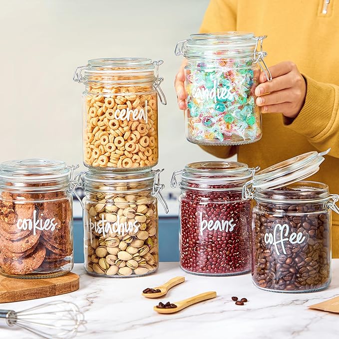 Talented Kitchen Airtight Mason Canning Jars - Multiuse Food Storage Containers with Lids for Canning Supplies & Homemade Food Storage - Clamp-Lid Glass Containers - 25 oz, Pack of 6