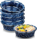vicrays Ceramic Pie Pan for Baking - 5.5 inch Small Pie Plates Deep Dish Round Pot Casserole Mini Serving Bowl, Microwave Oven Safe for Dessert Apple Pie Cake Tart Pizza, Set of 6 - Blue