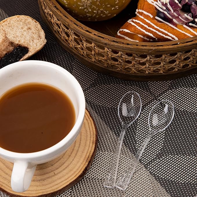 WDF 300 Pieces Clear Plastic Mini Spoons for Desserts 4 Inches Clear Plastic Spoons Heavy Duty Perfect for Cake, Desserts