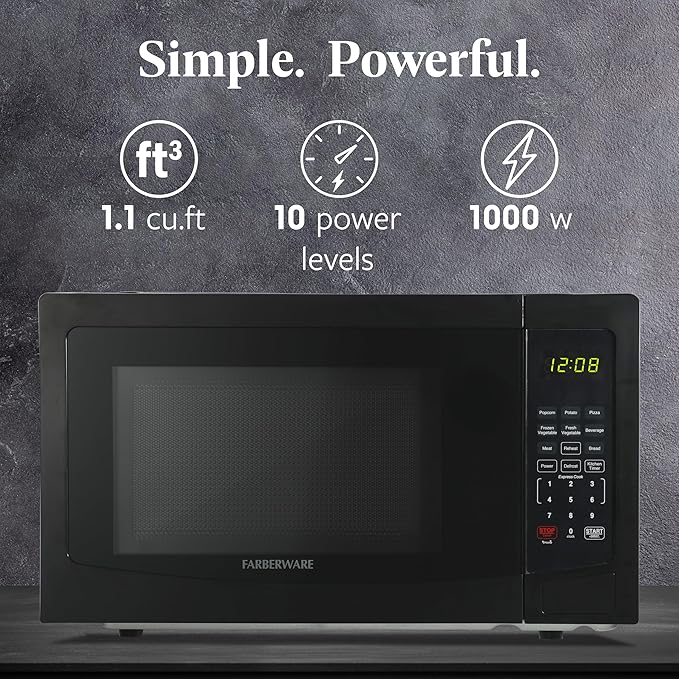 Farberware FMWEI11BKA Microwave, 1.1 Cu. Ft, Black