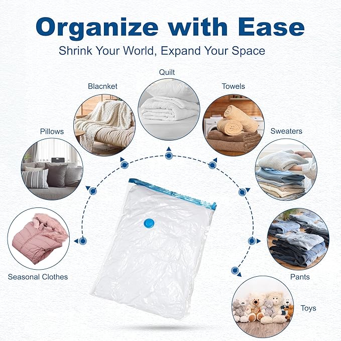 HOUSE DAY 18 Pack Vacuum Storage Bags with Electric Pump, Valve, Space Saver Vacuum Seal Bags for Clothing, Comforters, and Travel Essentials 3 Jumbo,3 Large,3 Medium,3 Small/3 Small,3 XS Roll Up Bag