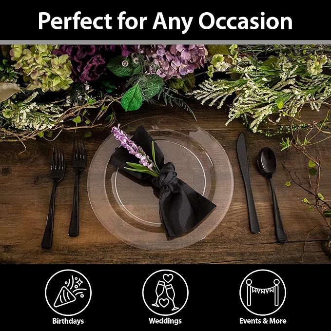 120 Count Plastic Plates 10.25 inch Premium Quality Heavyweight China Like Disposable Plates, Wedding and Party Dinnerware, Crystal Clear, Value Pack 120 Count