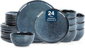 Stone Lain Mirella 24-Piece Stoneware Dinnerware Set, Service for 8 – Reactive Glaze, Deep Blue – Includes Dinner Plates, Salad Plates, and Bowls – Modern Organic Design