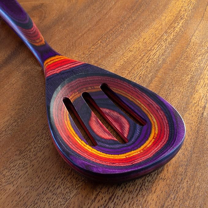 Totally Bamboo Baltique Waikiki Collection 12-1/2" Wooden Slotted Cooking Spoon, Safe for Nonstick