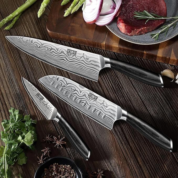HOSHANHO 3 Pieces Knife Set, Professional High Carbon Powder Steel Kitchen Knife Set, Ultra Sharp Knives Set for Kitchen with Elegant Gift Box