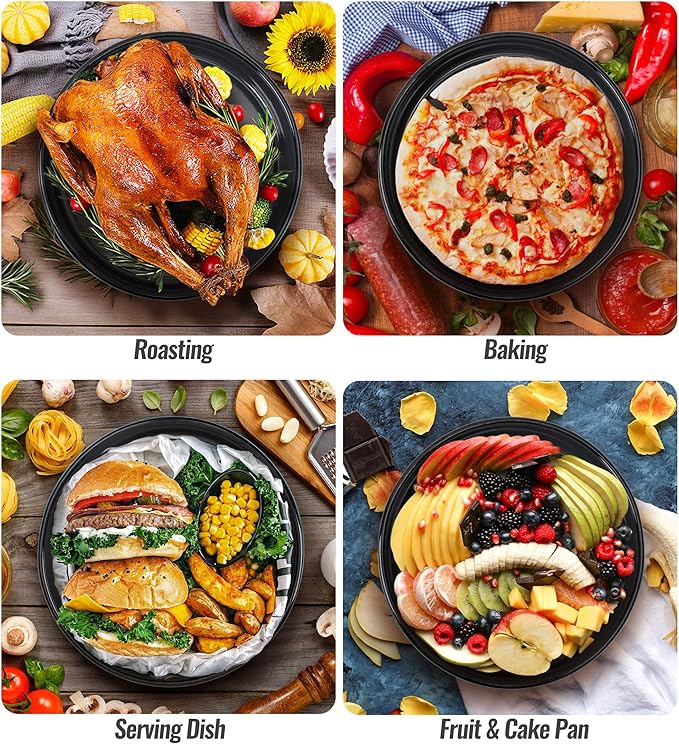 Enamel Round Baking Pan Roasting Dish 10 Inch Non-Stick Cookware for Cake Bread Pie Pizza Roast, Non-Toxic Carbon Steel Oven Dishwasher Safe Thanksgiving Party Gift Bakeware Navy Blue