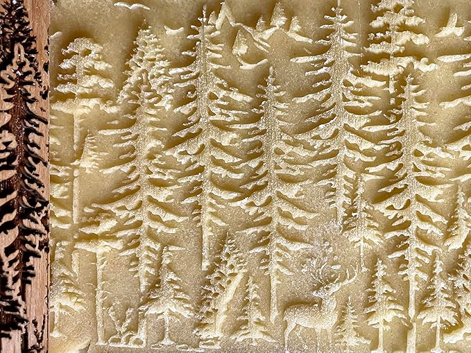 WILD 3 mini Embossed Rolling Pin Set with Bees, Meadow and Forest Patterns by Algis Crafts for Cookies and Pottery by Algis Crafts