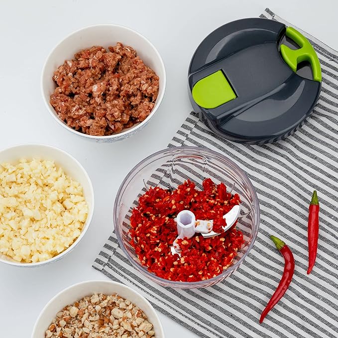 Multi-Function Manual Food Chopper & Processors with Handle and Cover,Vegetable Chopper Shredder,Garlic Press,Suitable for Onions Garlic Peppers Carrots Gingers Fruits,Ideal Gift for Kitchen(Green)