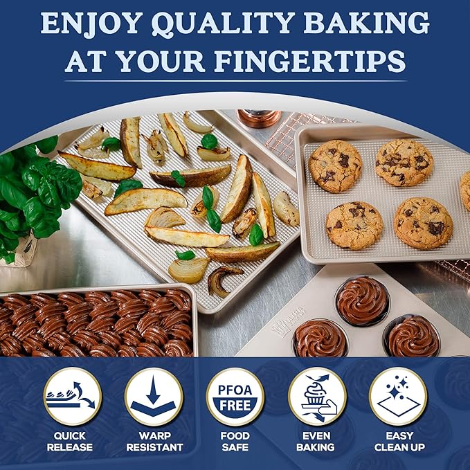 Ultra Cuisine Jelly Roll Baking Sheet Pan - Nonstick - Warp and Scratch Resistant - Enhanced Airflow - Durable Carbon Steel Design - Professional Roasting Quality - Baking Sheets Oven - 10 x 15 inch